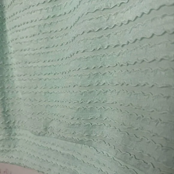 Tropical summer top 3d ruffle frilly square neckline stretchy aqua blue comfy - Picture 4 of 8